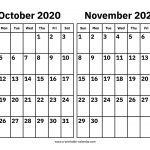 October And November 2020 Calendar – Printable Calendar 2020