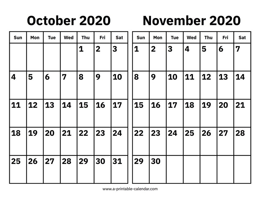 October And November 2020 Calendar – Printable Calendar 2020