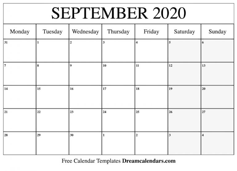 Printable September 2020 Calendar - Ko-Fi ❤️ Where