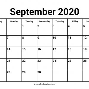 September 2020 Calendar – Calendar Options