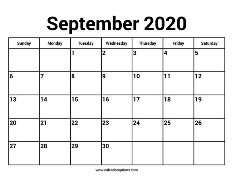 September 2020 Calendar – Calendar Options