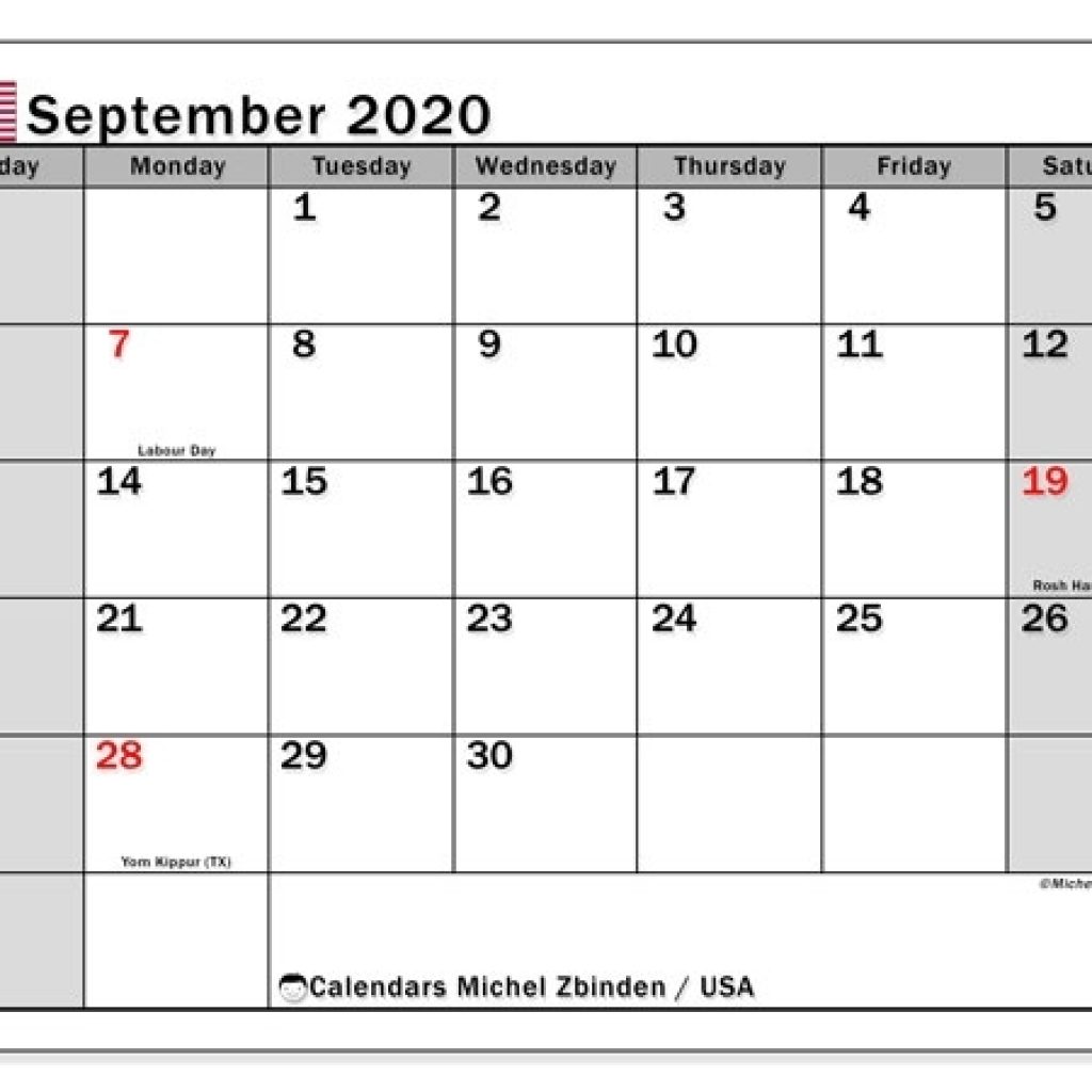 September 2020 Calendar, Usa - Michel Zbinden En