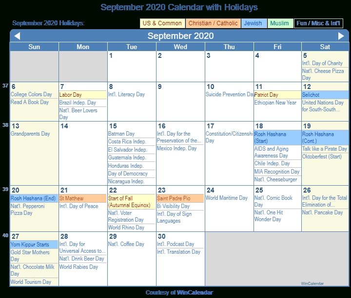 September 2020 Calendar With Holidays - United States
