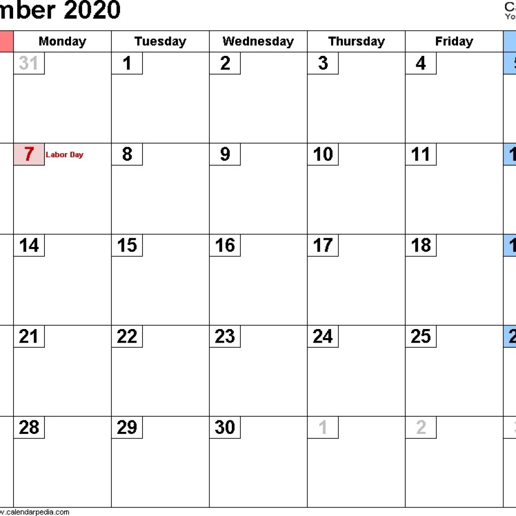 September 2020 Calendars For Word, Excel &amp; Pdf