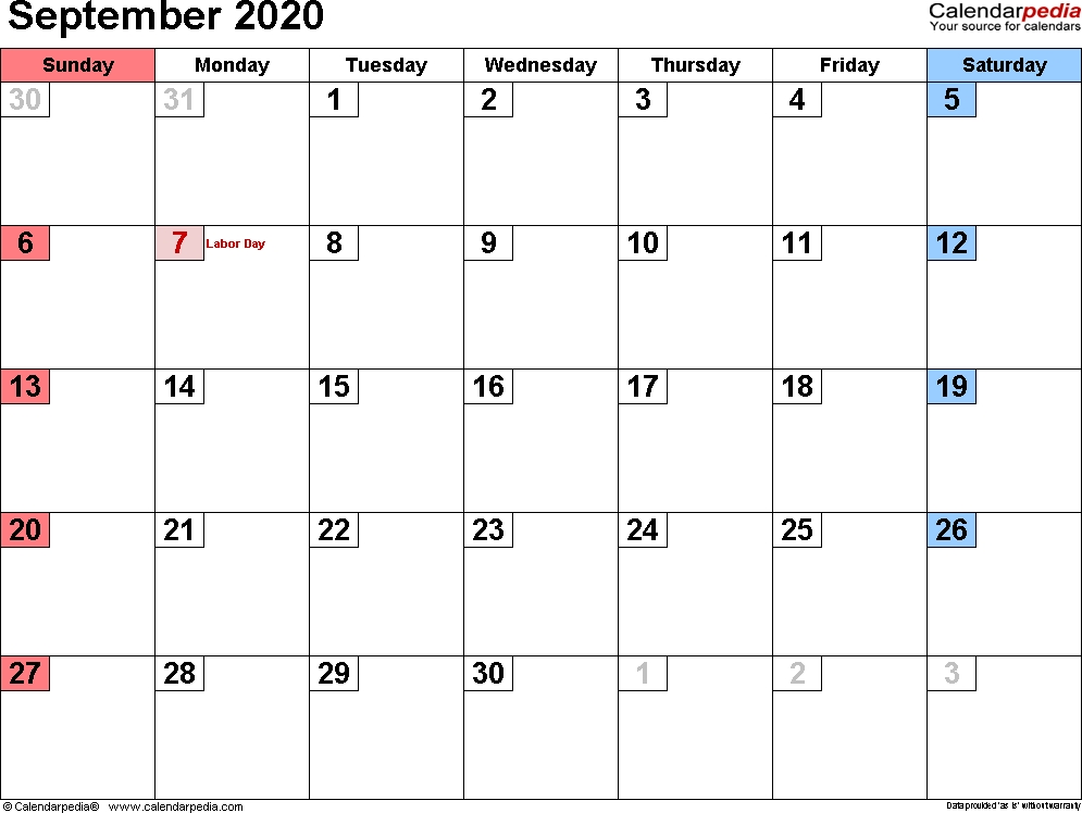 September 2020 Calendars For Word, Excel &amp; Pdf