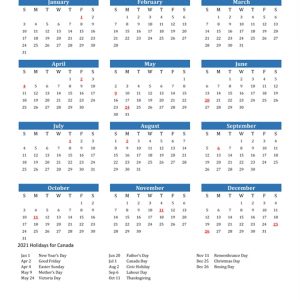 2021 Calendar - Canada With Holidays