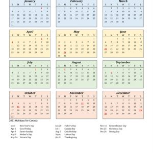 2021 Calendar - Canada With Holidays