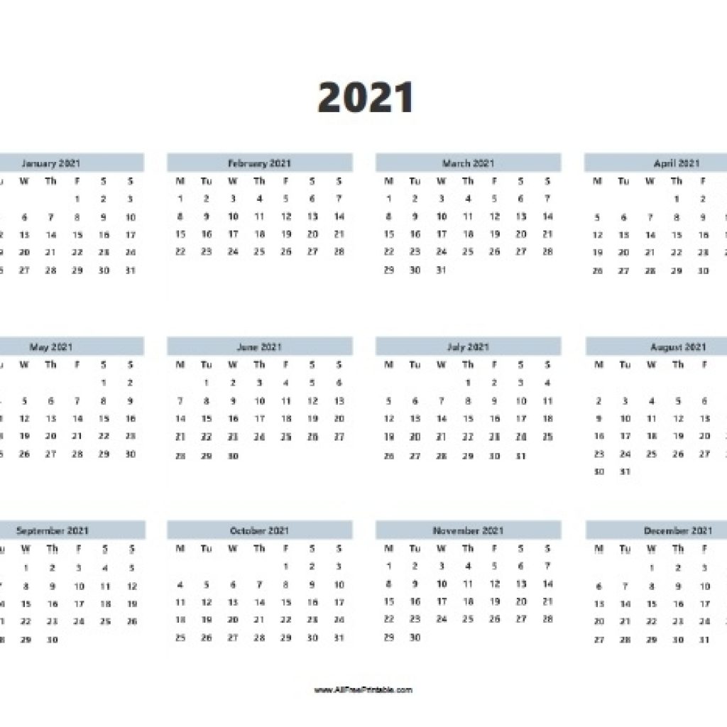 2021 Calendar - Free Printable - Allfreeprintable