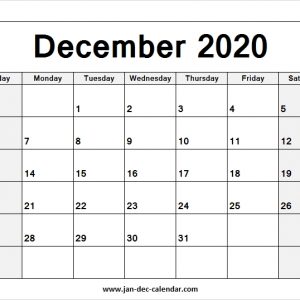 Blank Printable December Calendar 2020 Template Free