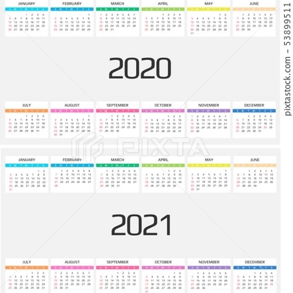 Calendar 2020 And 2021 Template. 12 Months. - Stock