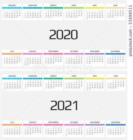 Calendar 2020 And 2021 Template. 12 Months. - Stock