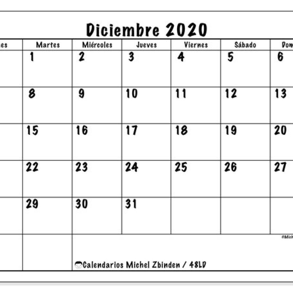 Calendario Diciembre 2020 (48Ld) - Michel Zbinden Es