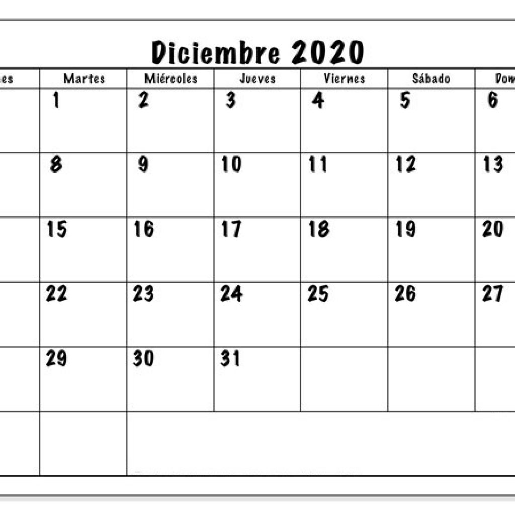 Calendario Diciembre 2020 Blanco Y Negr | Befaro