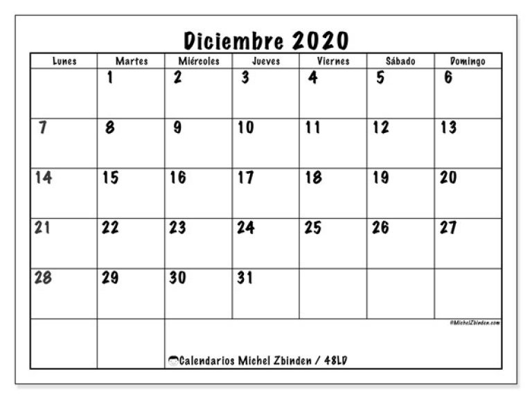 Calendario Diciembre 2020 Para Imprimir - Teke.wpart.co