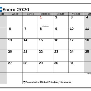 Calendario Enero 2020, Honduras - Michel Zbinden Es