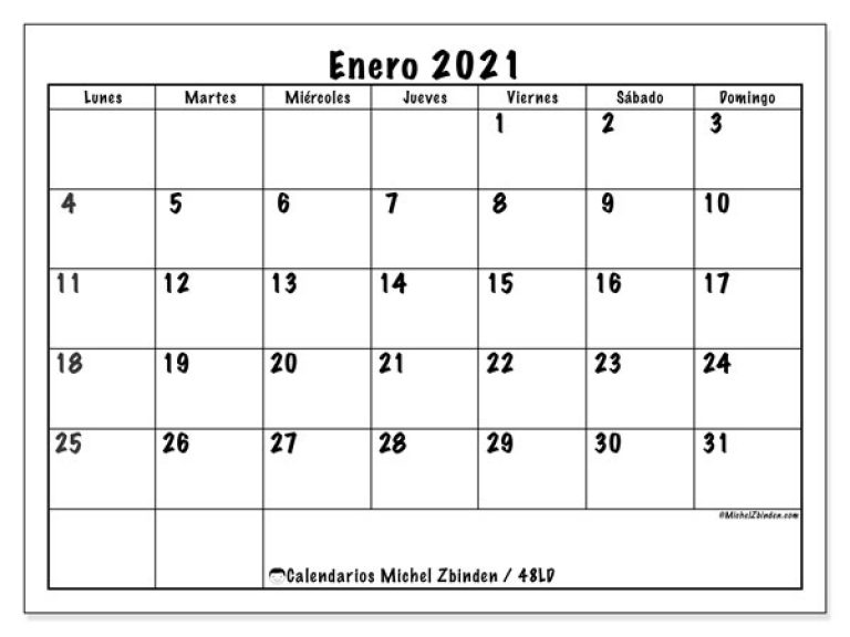 Calendario Enero 2021 (48Ld) - Michel Zbinden Es