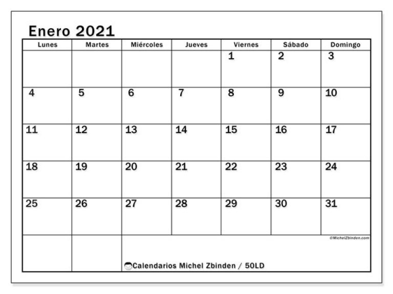 Calendario Enero 2021 (50Ld) - Michel Zbinden Es