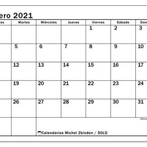 Calendario Enero 2021 (50Ld) - Michel Zbinden Es