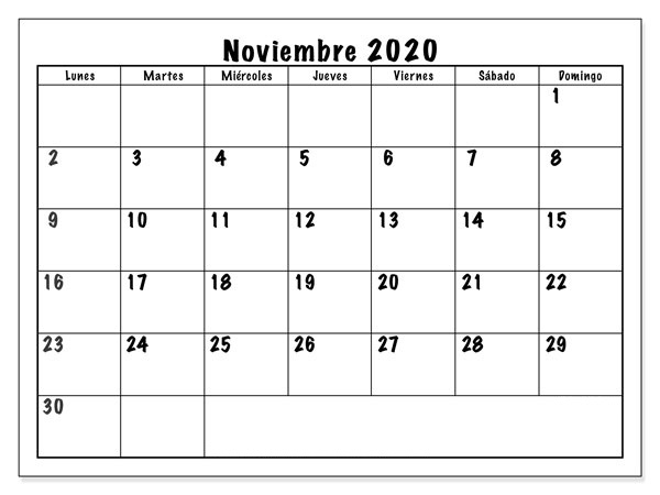 Calendario Noviembre 2020 Planificador | Befaro