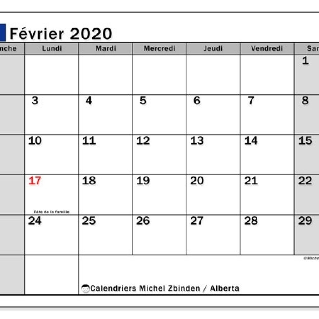 Calendrier Février 2020, Alberta (Canada) - Michel Zbinden Fr