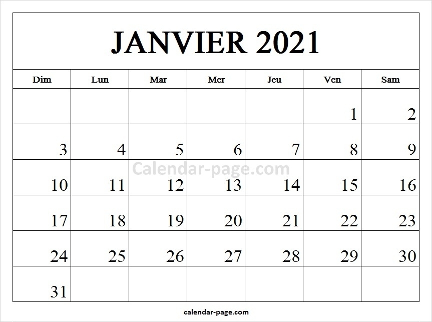 Calendrier Janvier 2021 À Imprimer - French Calendar 2021