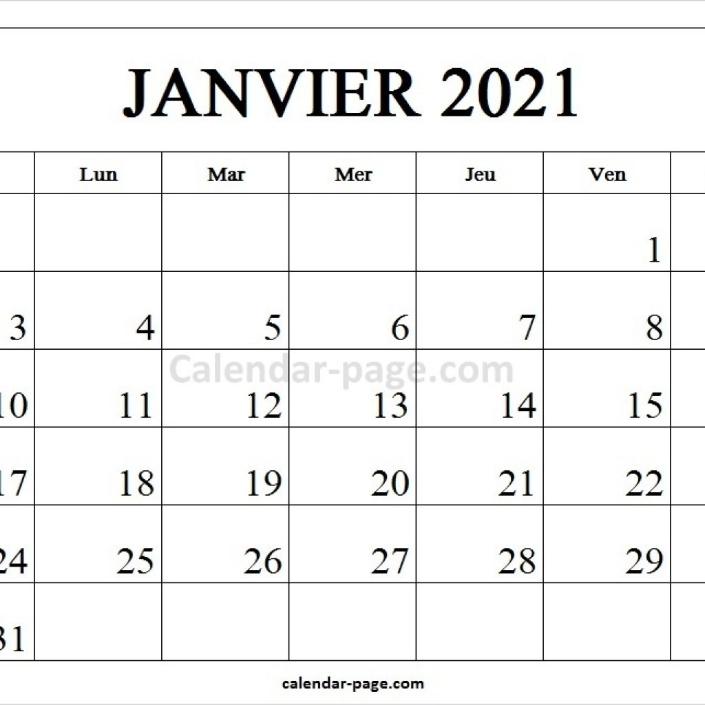 Calendrier Janvier 2021 À Imprimer - French Calendar 2021