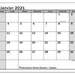 Calendrier Janvier 2021, Québec (Canada) - Michel Zbinden Fr