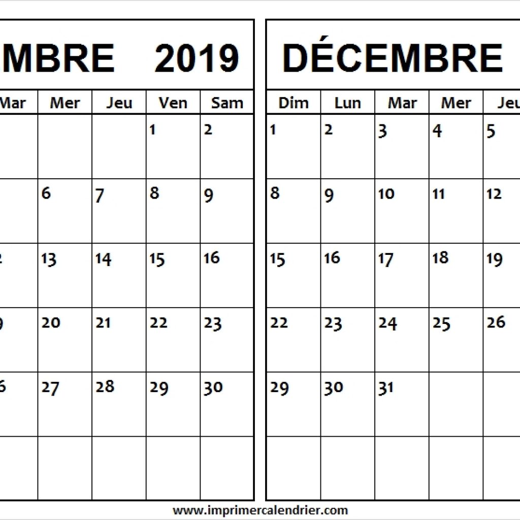 Calendrier Mois Novembre Décembre 2019 | Janvier 2020 Calendrier