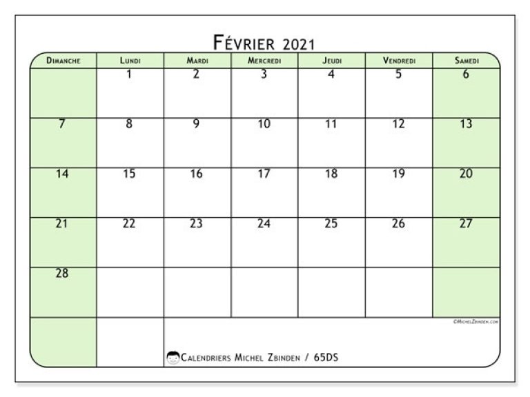 Calendriers Février 2021 (Ds) - Michel Zbinden Fr