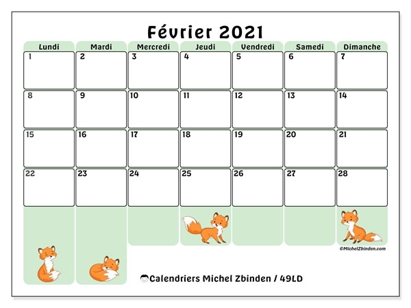 Calendriers Février 2021 (Ld) - Michel Zbinden Fr