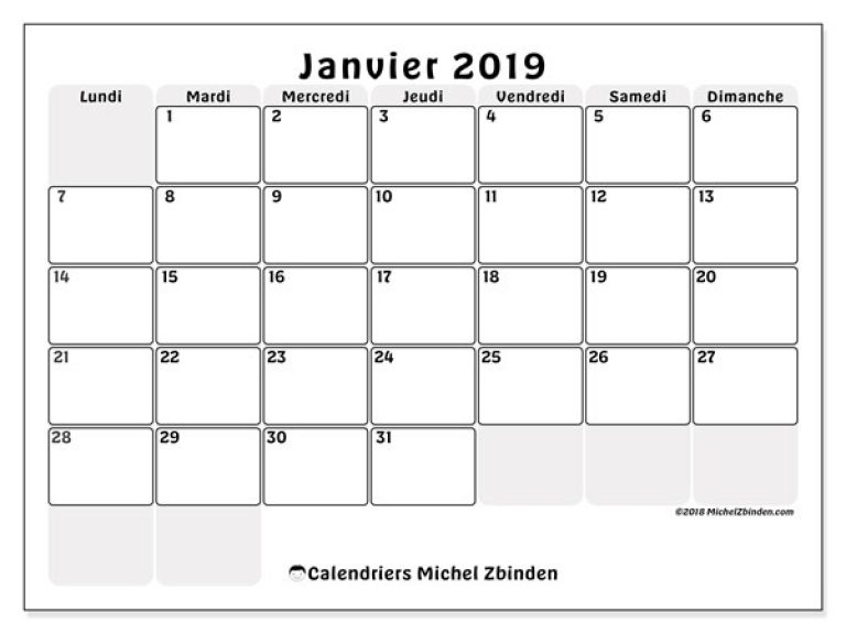 Calendriers Janvier 2019 (Ld) - Michel Zbinden Fr