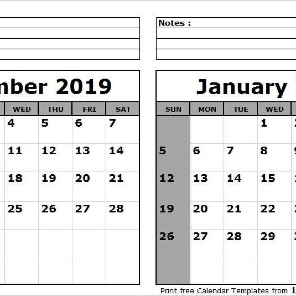 December 2019 January 2020 Calendar Printable | 2021