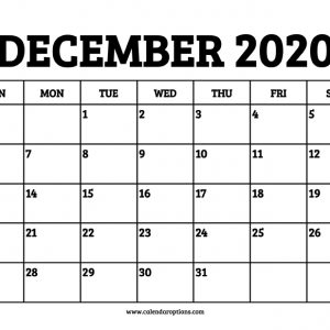 December 2020 Calendar Printable – Calendar Options