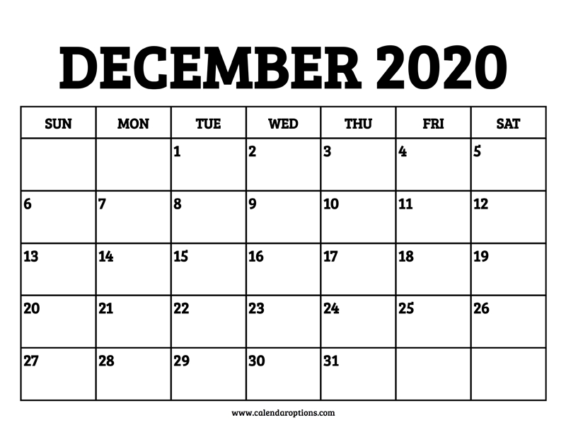 December 2020 Calendar Printable – Calendar Options