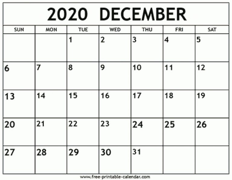 December 2020 Calendar Template - Free-Printable-Calendar