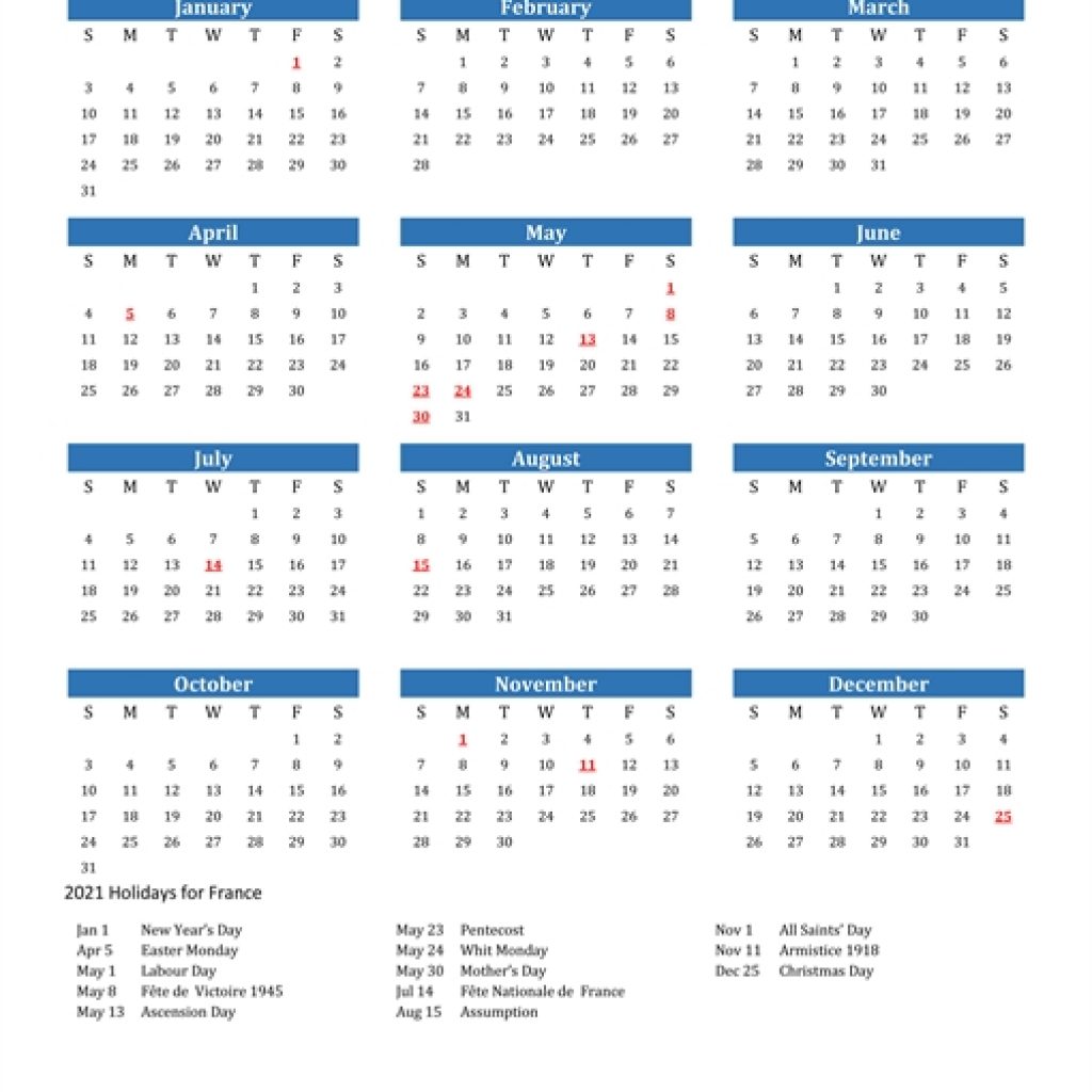 Free Printable Calendar In Pdf, Word And Excel - France