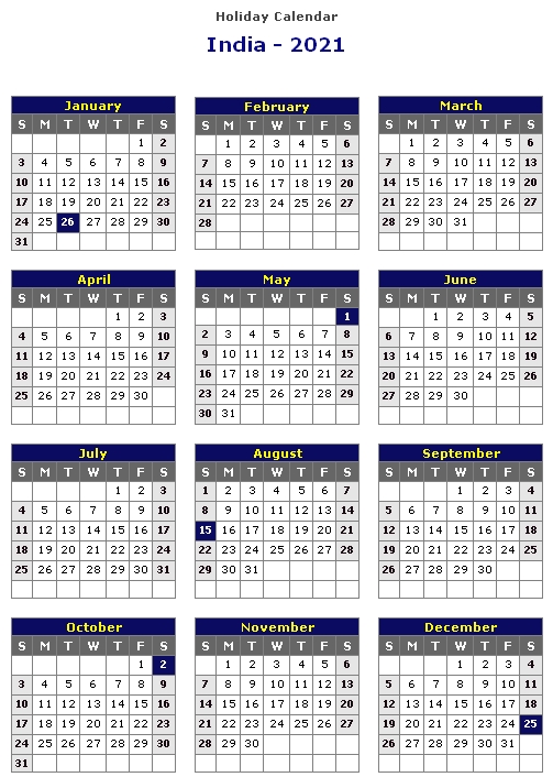 India 2021 Printable Holiday Calendar « Printable Hub