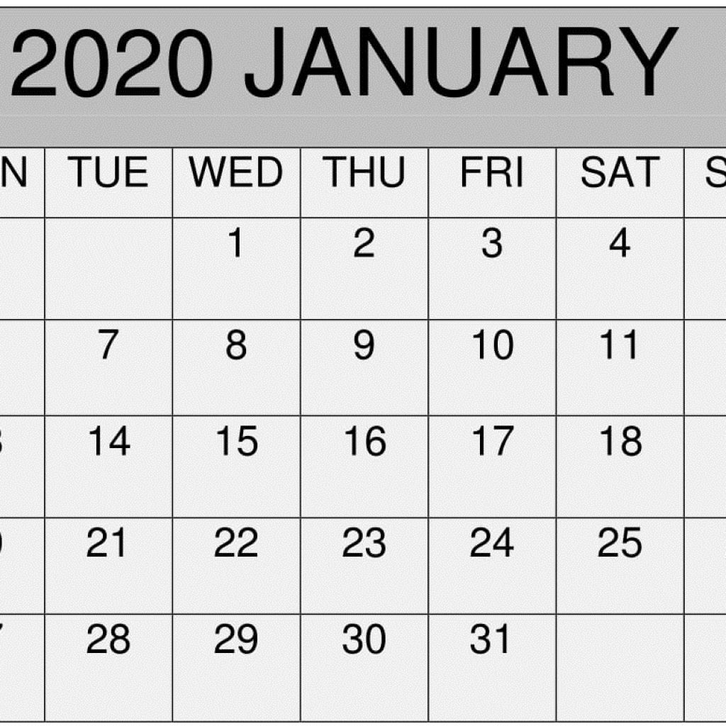 January 2020 Calendar Excel,pdf Template – Free Latest