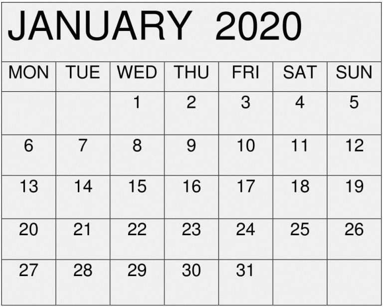 January 2020 Calendar Printable - Freelatest Calendar - Medium