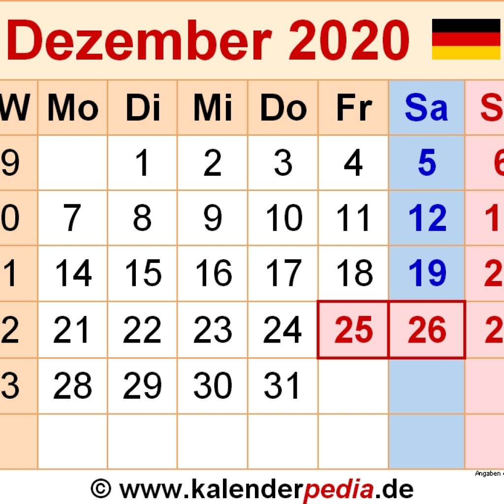 Kalender Dezember 2020 Als Pdf-Vorlagen