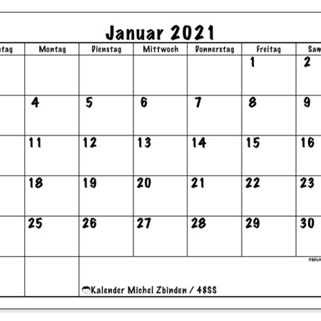 Kalender Januar 2021 (48Ss) - Michel Zbinden De