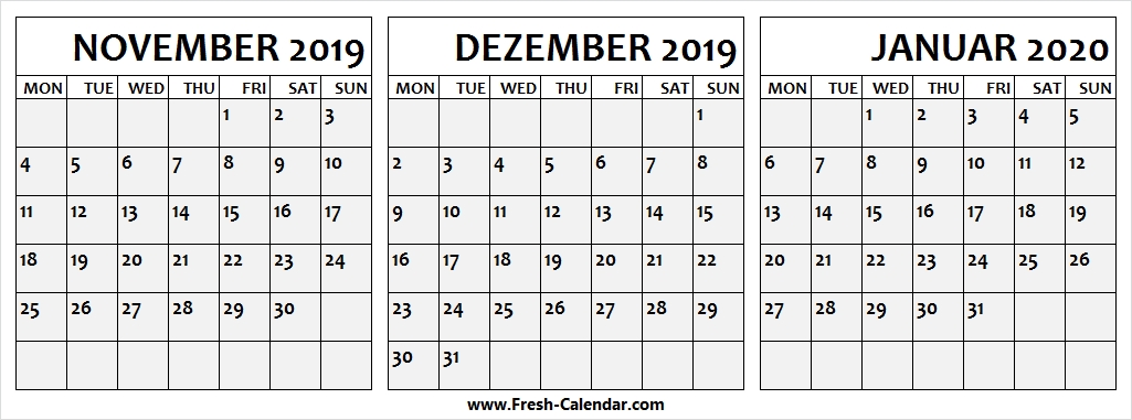 Kalender November Dezember 2019 Januar 2020 Pinterest