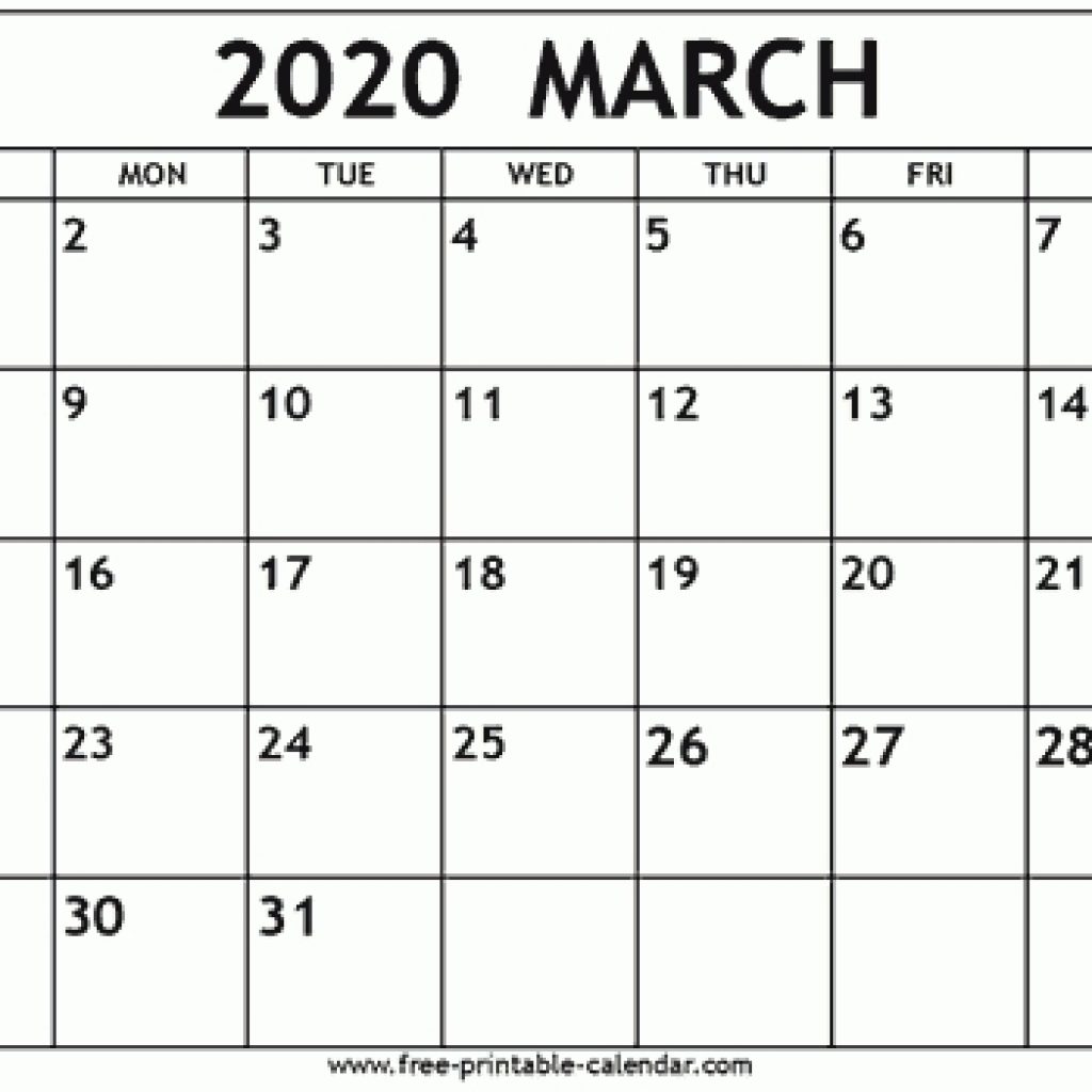 March 2020 Calendar Template - Free-Printable-Calendar