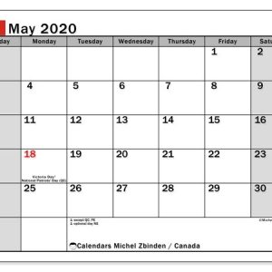 May 2020 Calendar, Canada - Michel Zbinden En