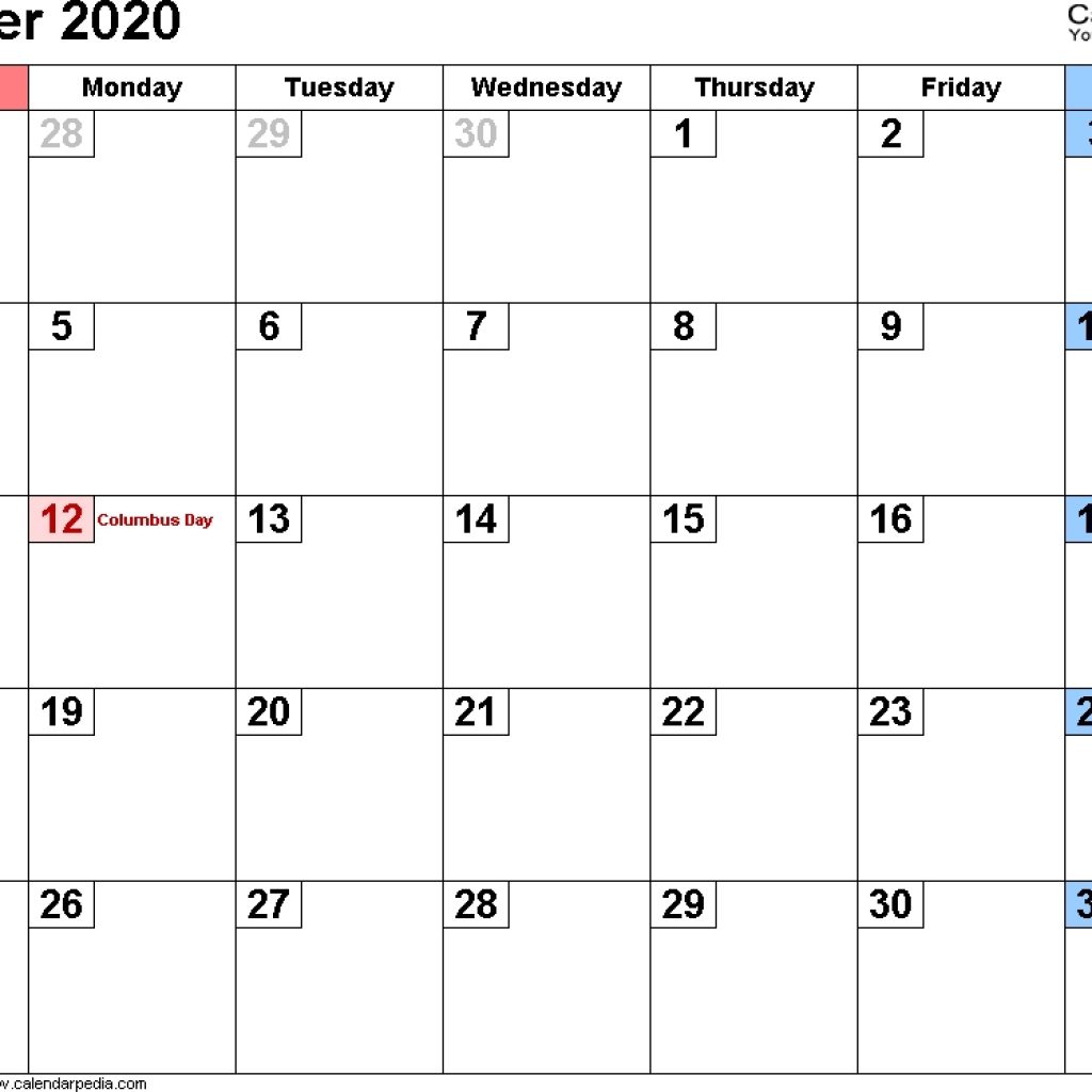 October 2020 Calendars For Word, Excel &amp; Pdf