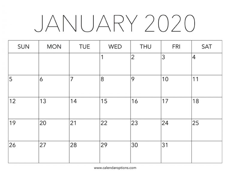 Printable January 2020 Calendar – Calendar Options