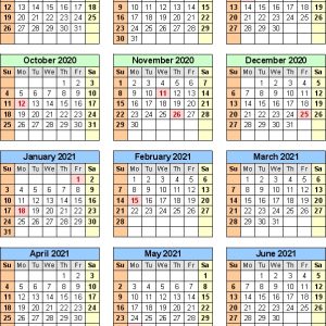 Split Year Calendars 2020/2021 (July To June) - Word Templates