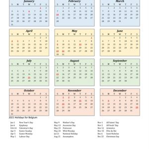 2021 Calendar - Belgium With Holidays