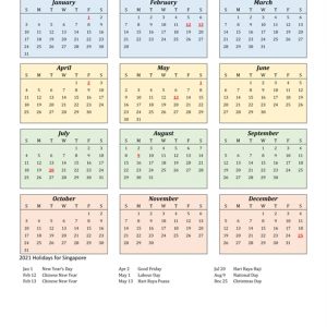 2021 Calendar - Singapore With Holidays