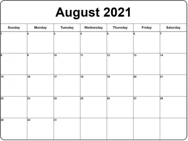 August 2021 Calendar